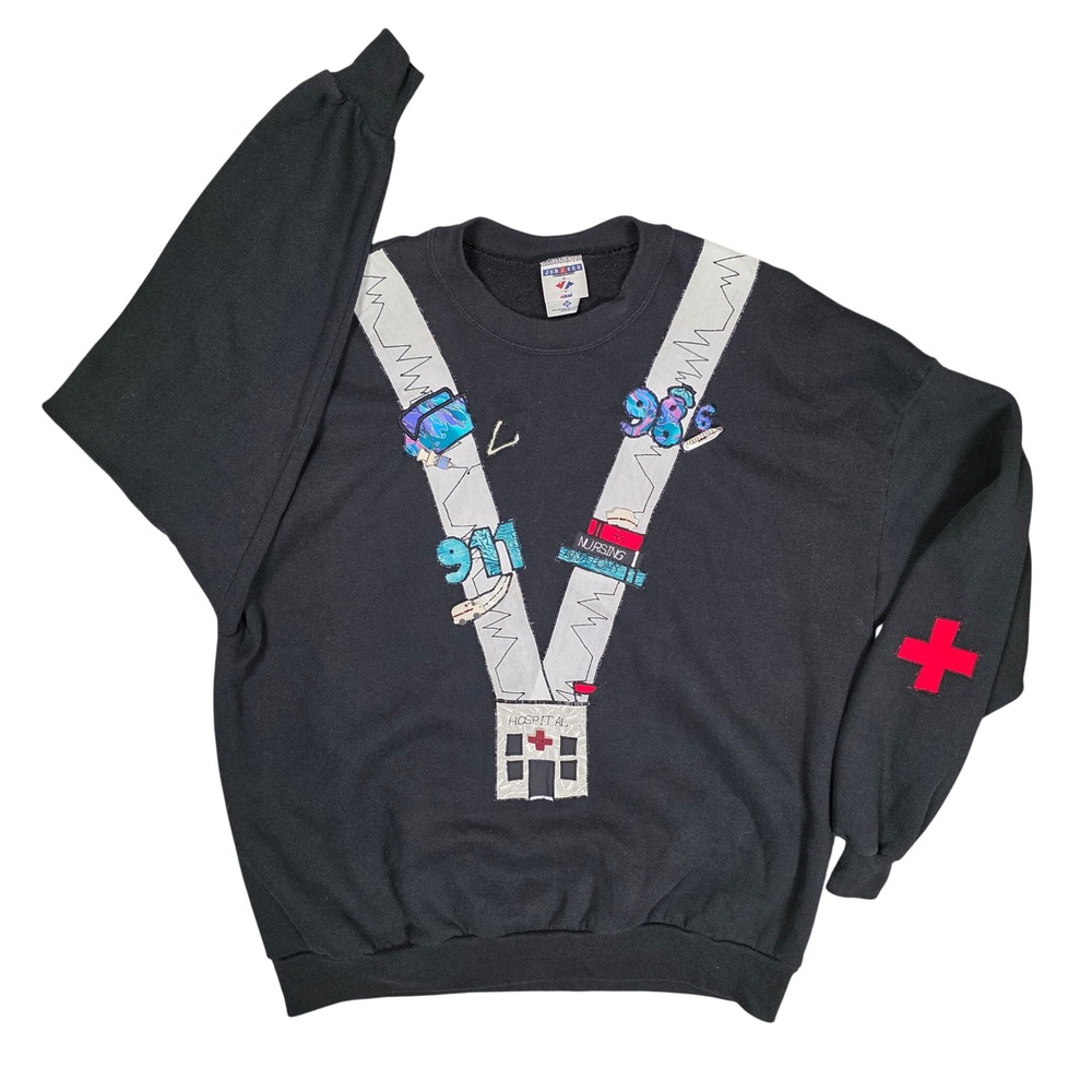 Jerzees Sweatshirt Nurse Medical Graphic Vintage 3X Retro Cozy Oversized Kitschy